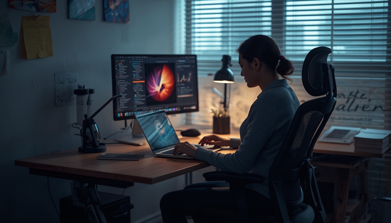 Bonesflexflex person sitting at ergonomic desk with laptop